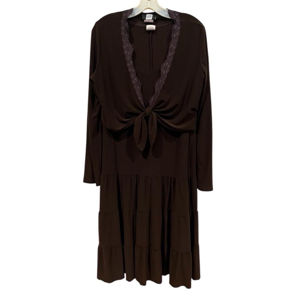 Studio 1940 2 piece brown sleeveless ruffle dress with tie jacket shawl size XL
